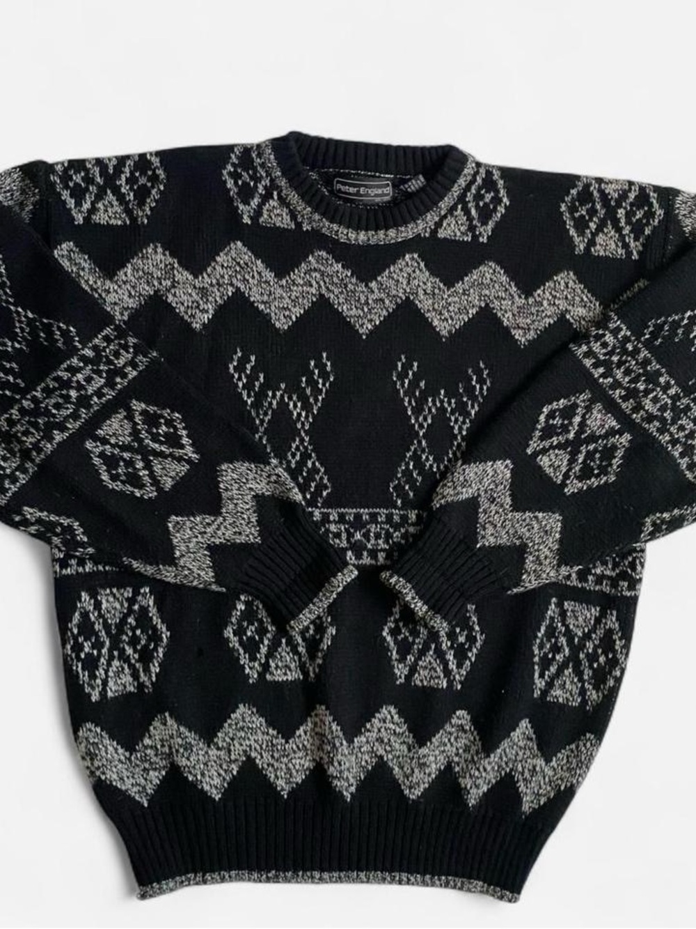Vintage black & gray geometric grandpa sweater